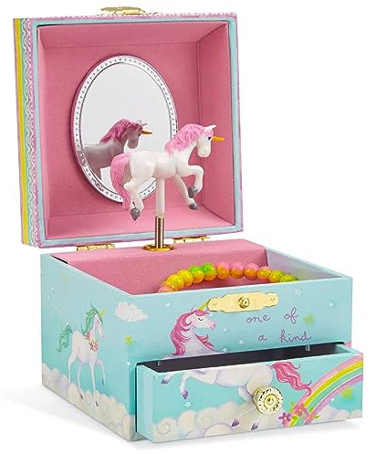 Jewelkeeper - Portagioie per Bambina con Unicorno Roteante, Arcobaleno e Carillon - Scatola Musicale con Accessori Unicorno Bambina per Conservare Gioielli - Melodia di Bel Sognatore