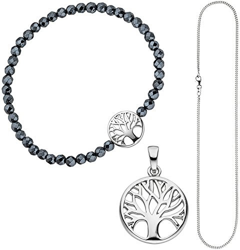 Jobo Damen Schmuck-Set Baum Lebensbaum Weltenbaum 925 Silber Armband Anhänger Kette 42 cm
