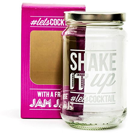 Shake It Up Jam Jar Cocktail Glass Shaker Pink + Recipe Card Party BBQ Home Bar Pub