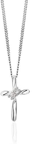 Orovi Schmuck Damen Diamant Kreuz – Kette Gold mit Kreuzanhänger besetzt mit 2 natürlichen Diamanten im Brillantschliff in einer Krappenfassung Zeitlose klassisch Halskette aus Weißgold 9 Karat(375)