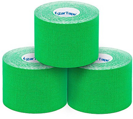 SL StarTape - Kinesiologietape, elastisches Sporttape aus Baumwolle, selbstklebendes Physiotape, wasserabweisend, hautfreundliches Taping, 5 x 550 cm, grün, 3er Set