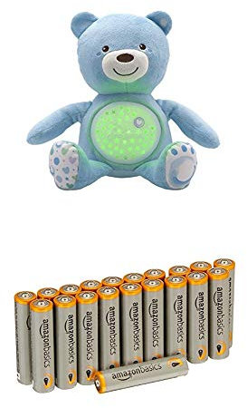 Chicco - Ourson Projecteur Baby Bear - Bleu - Peluche Musicale - 3 effets lumineux avec les batteries Amazon Basics