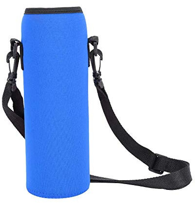 1L Wasserflaschenhülle aus Neopren, Flaschenhalter Tasche mit Gurt Outdoor Sports Wasserflasche Thermohalter Tasche Verbrühungssichere Hülle für Edelstahl- und Plastikflaschen(Blau)