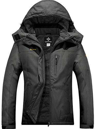 GEMYSE Damen Wasserdichte Berg-Skijacke Winddichte Fleece Winterjacke mit Kapuze (Graphitgrau,M)