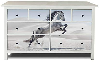 banjado® Möbelfolie selbstklebend für die IKEA Hemnes Kommode Schubladen - Schrankfolien selbstklebend mit Motiv Wildes Pferd/Möbelfolie Hemnes für Kinder