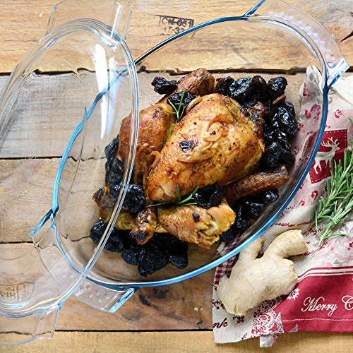 Dajar Pyrex 722597 - Pirofila da forno con coperchio, forma ovale in vetro, lavabile in lavastoviglie, con guanto di protezione incluso, 5,8 l