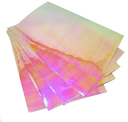5X Din A4 Bogen Bastelfolie Flipflop Chrom Hologramm Chamäleon Effektfolie Künstlerfolie Plotterfolie Basteln DIY FF1 (Gelb/Rot, 5 Stück)