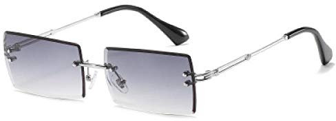 YHKF Sonnenbrillen Randlose Sonnenbrille Frauen Männer Mode Quadrat Sonnenbrille Sonnenbrille Frau Sonnenbrille Uv400-Silber_Grau