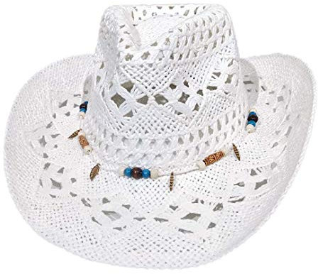 Carnavalife, Chapeau en papier naturel de cowboy avec bande en tissu, unisexe, taille unique, homme, femme, pour l'été. Couleur blanche., blanc