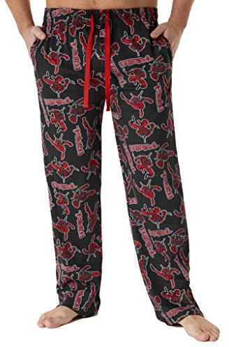 Marvel Avengers Schlafanzughose Herren lang, bequeme Pyjama Hosen - Geschenke für Männer & Teenager (Schwarz/Rot Deadpool, XL)