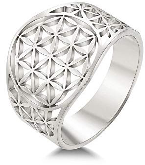 BlackAmazement 316L Edelstahl Ring Blume des Lebens Ornament Silber Rose Gold Damen (Silber, 63 (20.1))