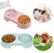 2Pcs Double Cat Bowls Plastic Puppy Cat Food and Water Bowls Set Multi-purpose Cat Dog Food Bowls Kittens Feeder Bowl Dog Water Drinking Feeder for Pet Small Animal (Pink+Light Blue)