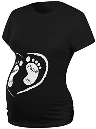 Chaconka Femme T-Shirt Grossesse Empreinte BéBé Pied Imprimé Motif Cœur Vêtement de Maternité Mignon Rigolo Haut de Maternité Manches Courtes Blouse Enceinte Papa Maman Dessin Animé