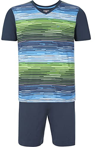 Jan Vanderstorm Herren Kurzer Schlafanzug Audun | Set | Pyjama | Aufdruck | reine Baumwolle | große Größen L-7XL