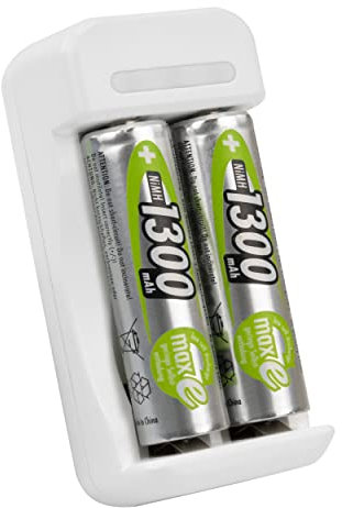 ANSMANN Chargeur de Piles Basic II + 2 Piles Rechargeables HR6 1300 mAh 1,2V (1 PCE) – Mini Chargeur pour 1 à 2 Piles NiMH Mignon AA/Micro AAA – Chargeur de Batterie Compact