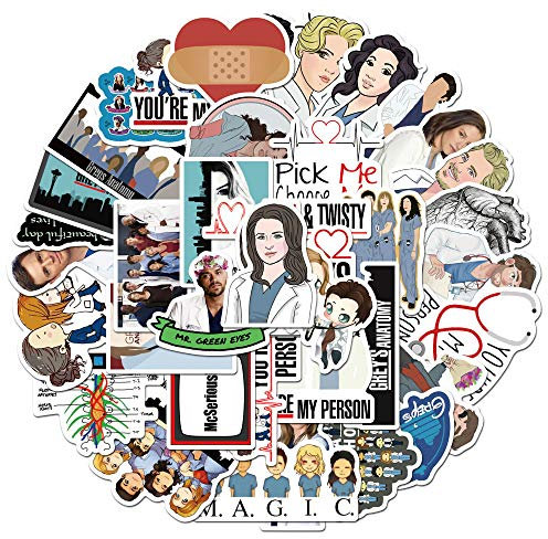 Grey's Anatomy 50 Pcs Stickers Pack, Water Bottles Laptop Hydroflasks Phone Guitar Skateboard Computer Office Funny Cartoon TV DIY Vinyl Stickers, Waterproof Aesthetic Decals for Adult