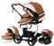 Magic ZC PU-Leder Kinderwagen 3 in 1, Kombikinderwagen 3 in 1 Komplettset mit Umkehrbarem Zwei-Wege-Schub, Buggy mit Zubehör Hohe Landschaft, Faltbarem Tragbarem One-Click-Design (518 Khaki)