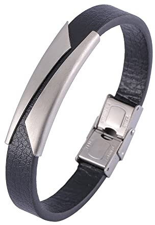 Stfery Armband Herren Zum Gravieren, Lederarmband im einfachen Stil Armband Männer Metall Stahl als Geburtstagsgeschenke,