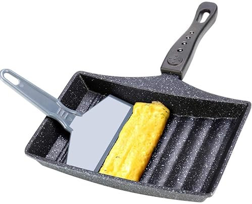 Tamagoyaki – Poêle à omelette japonaise 22,8 x 14,9 cm, antiadhésive, poêle à frire rectangulaire en pierre Maifanite avec spetule, fond ondulé, facile à nettoyer, sans danger pour la table de cuisson