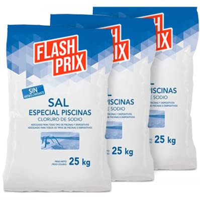 FLASHPRIX Pack 3 Sacos Sal para Piscinas, Marina Húmeda, Ideal para Mantener Agua Clara y Limpia, 75Kg