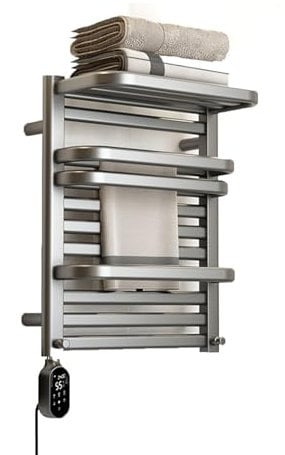 WRJAHCG Handtuchheizkörper Elektrisch,Kohlefaser Intelligente Trocknung Elektrischer Handtuchhalter Elektroheizung 400W Handtuchwärmer Handtuchheizkörper Mit Ablage 550Mm*450Mm,Grau,Left