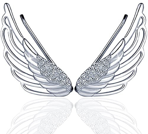 BUKEQILA Elegant Engelsflügel Damen Mädchen Ohrstecker Knorpel Schmuck Ohrklemme 925 Sterling Silber Zirkonia Flügel Ohrringe Ear Cuff Ohrschmuck mit Geschenkbeutel