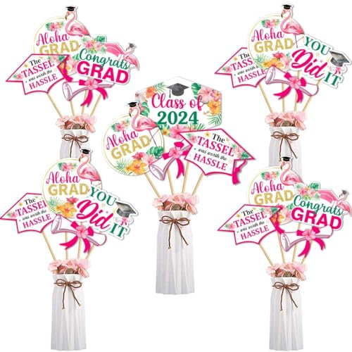 24 Stück Abschlussfeier Party Dekoration 2023, Congrats Grad Tropische Abschlussfeier Tafelaufsatz Sticks, You Did It Abschlusskappe Aloha Abschlussfeier Tischaufsatz Abschlussfeier Party Supplies