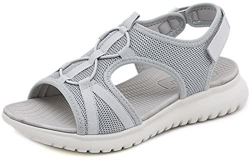 Acfoda Sandales Femme Été Plate Confortable Plage Chaussures Gris 38