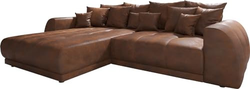 DELIFE Ecksofa Violetta Lederimitat Braun 300 x 220 cm Recamiere variabel