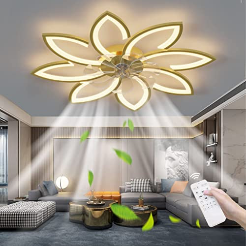 Leise Deckenventilator Mit Light, Deckenventilator Und Beleuchtung Ventilatorlicht Dimmbare Farbe Helligkeit 70W Kreative Acryl- Blumenform Deckenleuchte Mit Ventilator Lampe