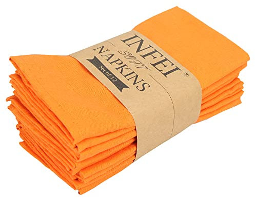 INFEI weich Polyester -Leinen gemischt Abendessen Cloth Servietten, 12 Stück (40 x 40 cm), für Veranstaltungen und den Heimgebrauch (Orange)