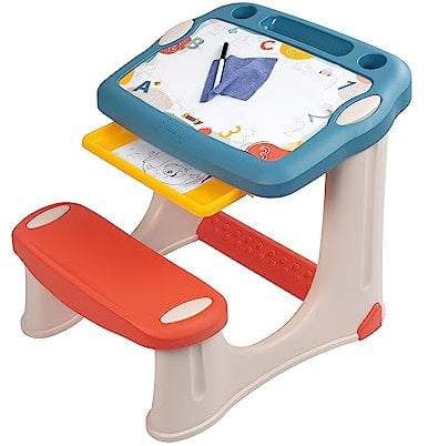 Smoby - magisches Pult - Kinderschreibtisch - Abwischbare Tafel - 3 Fächer + Schublade - 12 Zubehörteile Inklusive - Ab 2 Jahre