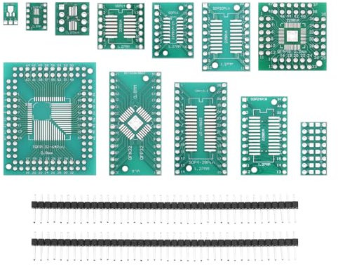 eMagTech 51 Stück 12 Arten SMD auf DIP Adapterplatinen Kit SOP8 SOP10 SOP14 SOP16 SOP20 SOP24 SOP28 0402/0603/0805 SMT SOT89/SOT223 TQFP100 QFN32 QFN4 46/58 mit 40 Stück 2,54 mm Stiftleiste