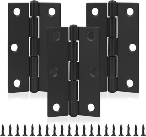 MABAHON 3PCS Door Hinges,75mm (3 Inch) Black Butt Hinges with 20PCS Hinge Screws for Outdoor and Internal Doors Home Furniture Wooden Door Hinge Thickened Folding Butt Hinge