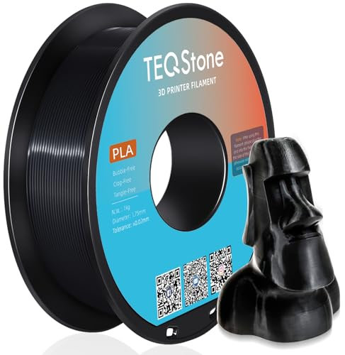 TEQStone Silk PLA Filament 1,75mm Schwarz 1KG, Hochglänzende Oberfläche, Sauber Gewickelt, Maßhaltigkeit +/-0,02mm Vakuumverpackung