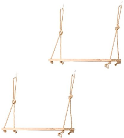 Fadcaer 2 Stück Schweberegale mit Schnur Boho Deko Wandregal Holz Hängeregal Hängeregale mit Seil Wandbehang Wandregal für Kinderzimmer Schlafsaal Zimmer Kleine Pflanzen Fotos Dekor