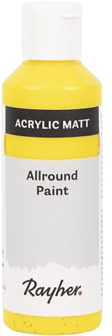 Rayher Allround Paint Acrylfarbe, zitrone, matt, Flasche 80 ml, hochpigmentierte, cremige Allzweckfarbe, gute Deckkraft, farbintensiv, wasserfest, speichel- und schweißecht, 35077160