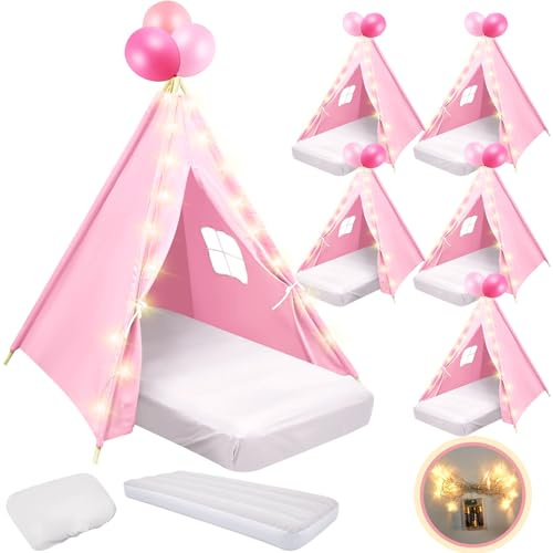 Lemosae Tipi-Zelt für Kinder, Großpackung mit Matratze, Licht, natürliche Baumwolle, waschbar, Spielzelt für den Innenbereich, für Geburtstag, Schlafparty, Mädchen, Jungen, Pyjama, Filmnacht, Zubehör