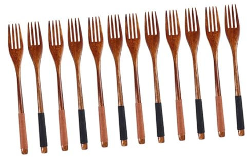 Cabilock 12 Pièces fourchette japonaise cuillère et fourchette en bois ustensiles en bois pour manger amis fourchette pour enfants ustensile de cuisine pour enfants pratique manche en bois