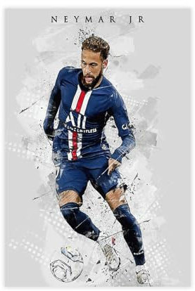 AMATWI Neymar Poster, Fußball-Poster, Leinwandposter, Wandkunst, Dekordruck, Bild für Wohnzimmer, Schlafzimmer, Dekoration, ungerahmt, 30 x 45 cm