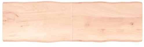 CIADAZ Tischplatte 200x60x4 cm Massivholz Eiche Unbehandelt Baumkante, Arbeitsplatte, Holzplatte, Schreibtischplatte, Waschtischplatte, Küchenarbeitsplatte