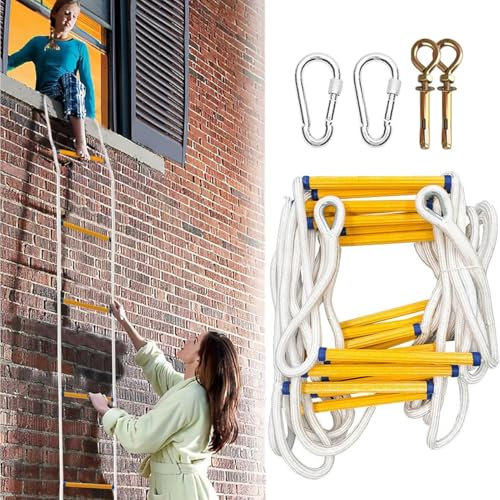 Feuerleiter Sicherheit Balkon Seilleiter mit Haken Home Fenster Balkon Geländer Baumhaus, Gewichtskapazität bis 2000 Pfund(98FT/30M)