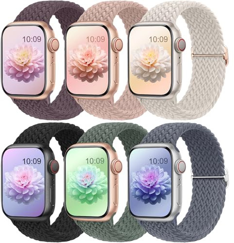Higgs 6 Pack Solo Loop Braided Strap Compatible with Apple Watch Straps 10 41mm 45mm 49mm 44mm 40mm 42mm 38mm 46mm for Men Women,Nylon Elastic Strap for iWatch Ultra 2,Series 9 8 7 6 5 4 3 2 1 SE