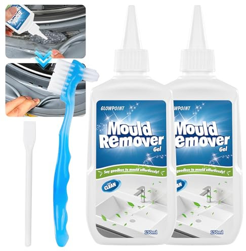 GLOWPOINT Mould Remover Gel, Large Capacity Black Mould & Mildew Remover, Deep Cleaner for Washing Machine, Bathroom, Kitchen Sink, Tile & Grout 2x150ML