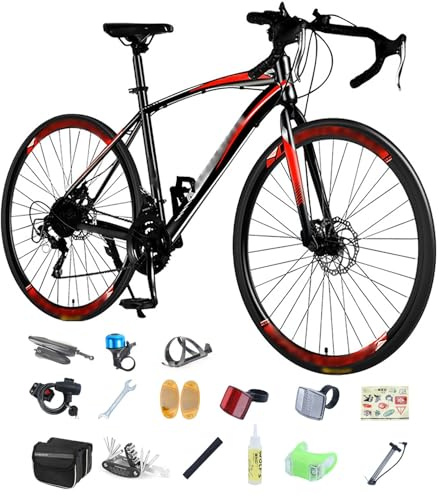 Bici da Corsa 700C Bici da Donna e da Uomo, Telaio in Acciaio al Carbonio, Altezza Regolabile, Bici da Corsa Leggera A