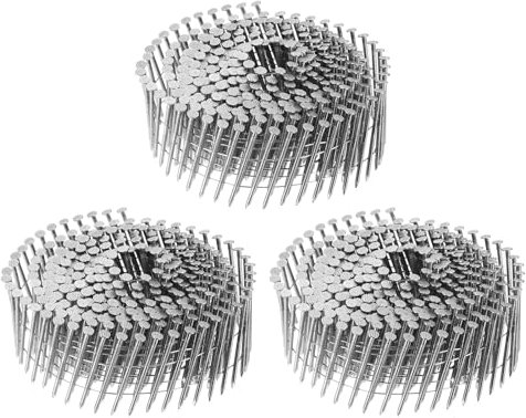 sourcing map 900 Count Siding Nails 2x 0.09 15-Degree 316 Stainless Steel Ring Shank Full Round Head Collated Wire Coil for Lath and Sheathing Materials
