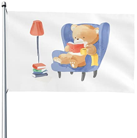 Garten Flagge Niedlicher Bär Liest Ein Buch Auf Dem Sofa Hof Flaggen Langlebig Fahne Verblassen Beständig Sommer Flaggen, Für Veranda, Feiertage, 90x150 cm
