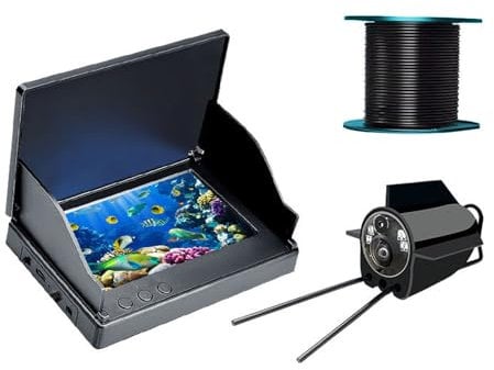 Sarini Cámara subacuática con sonda para Pesca, Gran Angular, visión Nocturna por Infrarrojos, Resistente al Agua, Pantalla IPS de 5 Pulgadas para Pesca en Hielo, ríos y embarcaciones