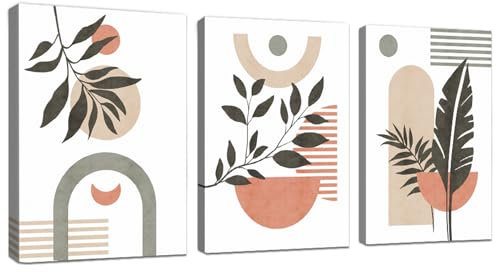 WENGTIAO 3 Pièces Boho Plantes Botaniques Tableau Decoration Murale Encadré Toile Peinture Abstraite Géométrique Ligne Minimaliste Decoration Murale Salon Maison Deco Chambre 30x40cmx3