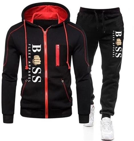 RUMAOZIA Tracksuit Set Men Regular Fit Sports Suit 2-Piece Jogging Suit Hip Hop Streetwear Teenager Sportswear Winter Padded Tracksuit with Hoodie and Jogging Pants Sports Suit, black, XXL
